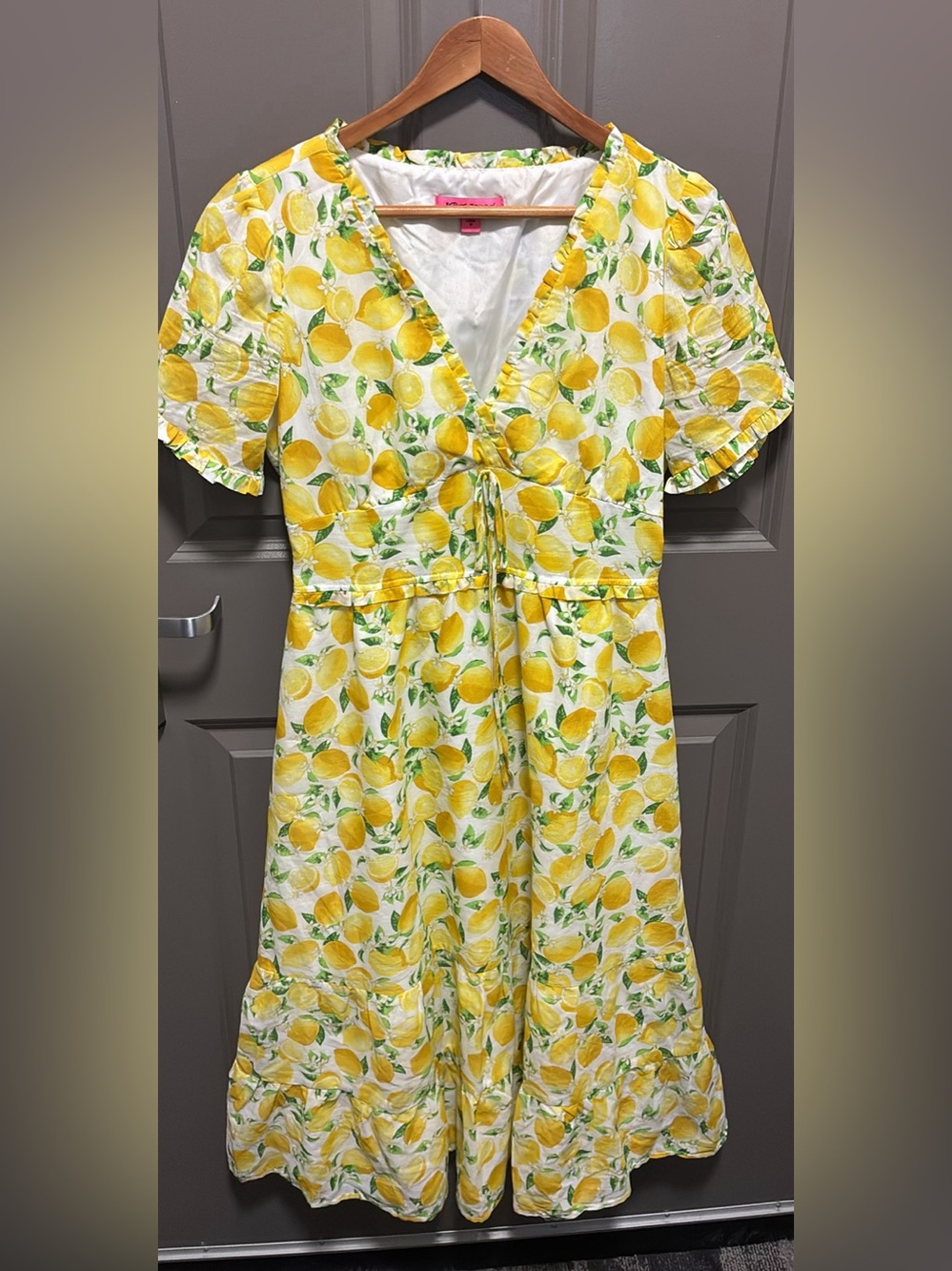 Betsey Johnson Yellow Lemon-Print V-Neck Dress